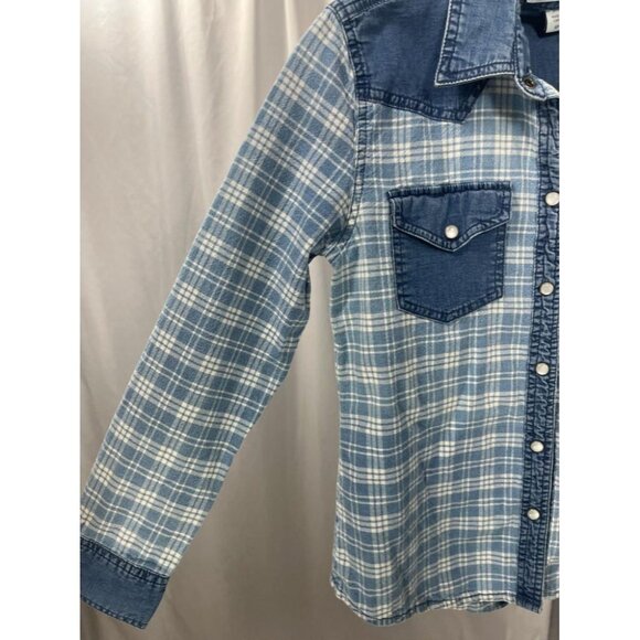 Coldwater Creek Denim Women's Plaid Blue Pearl Snap Shirt 6P 100% Cotton - Picture 6 of 8